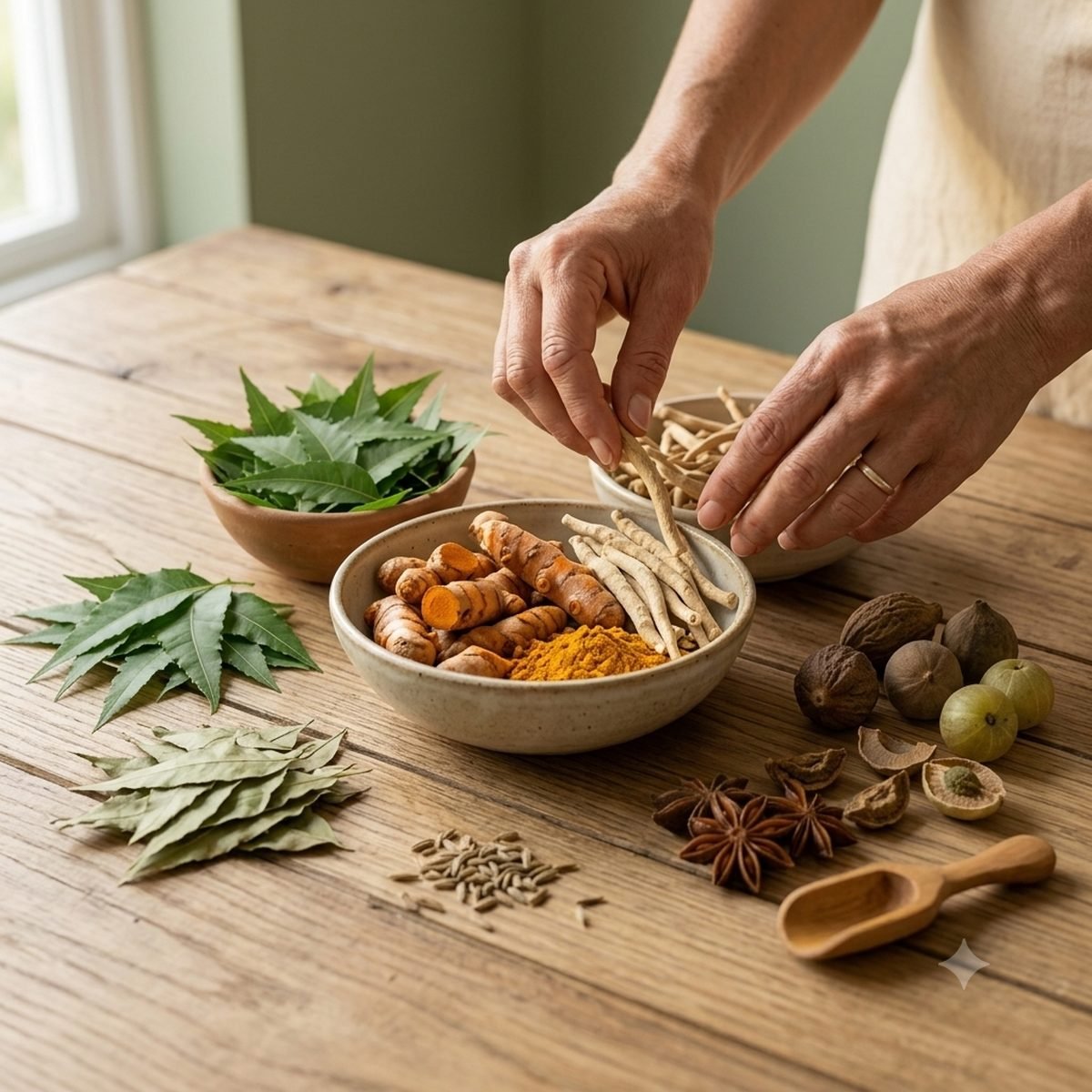 Hand-sorted Ayurvedic herbs and roots